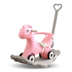 Kids 4-in-1 Rocking Horse Toddler Baby Horses Ride On Toy Rocker Pink