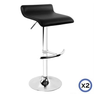 2X Bar Stools Faux Leather Low Back Adjustable Crome Base Gas Lift Slim Seat Swivel Chairs