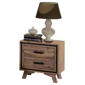 Columbine Bedside Table 2 drawer Night Stand with Solid Acacia Storage in Sliver Brush Colour