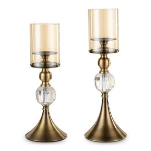 37cm 34cm Glass Candle Holder Candle Stand Glass Metal with Candle Set