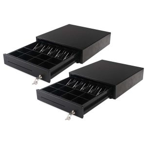 2X Black Heavy Duty Cash Drawer Electronic 4 Bills 8 Coins Cheque Slot Tray Pos 350