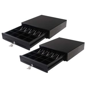 2X Black Heavy Duty Cash Drawer Electronic 4 Bills 8 Coins Cheque Slot Tray Pos 410