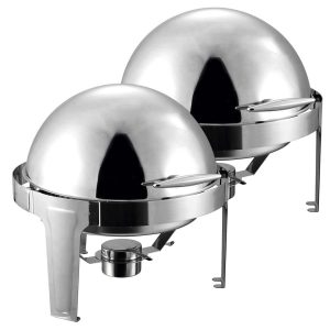 2X 6L Stainless Steel Chafing Food Warmer Catering Dish Round Roll Top