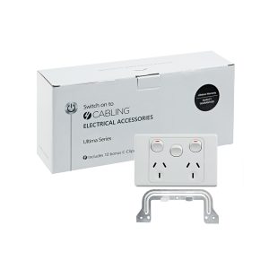 4C | Ultima Double Power Point 250V 10A with 16AX Extra Switch  - Horizontal - 10 Pack with 10 FREE C-Clips
