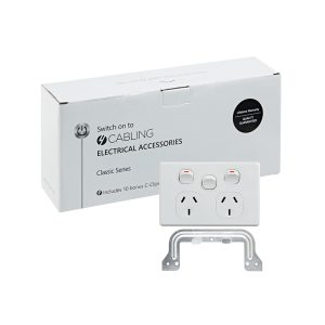 4C | Classic Double Power Point 250V 10A with 16AX Extra Switch - 10 Pack with 10 FREE C-Clips