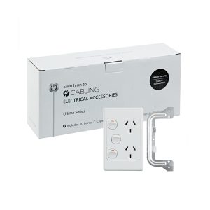 4C | Ultima Double Power Point 250V 10A with16AX Extra Switch - Vertical - 10 Pack with 10 FREE C-Clips