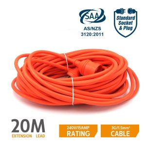 A-LINE EXTENSION LEAD ORANGE INDUSTRIAL 15A/240V 20M SAA