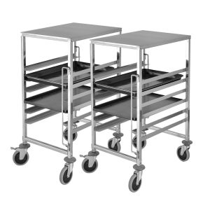 2X Gastronorm Trolley 7 Tier Stainless Steel Bakery Trolley Suits GN 1/1 Pans with Working Surface