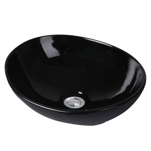 Wash Basin Oval Ceramic Hand Bowl Bathroom Sink Vanity Above Counter Gloss Black