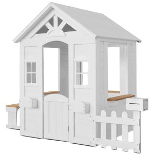 Kids Teddy Cubby House in White (V2) with Floor