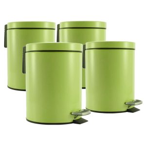 4X 7L Foot Pedal Stainless Steel Rubbish Recycling Garbage Waste Trash Bin Round Green