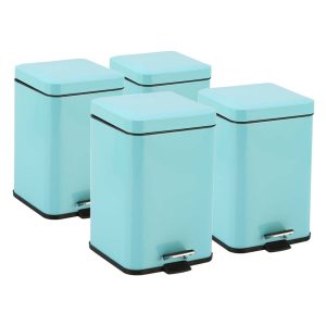 4X 12L Foot Pedal Stainless Steel Rubbish Recycling Garbage Waste Trash Bin Square Blue