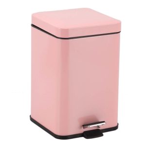 Foot Pedal Stainless Steel Rubbish Recycling Garbage Waste Trash Bin Square 12L Pink