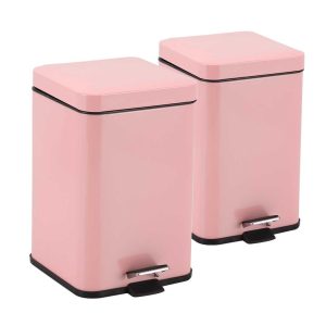 2X 12L Foot Pedal Stainless Steel Rubbish Recycling Garbage Waste Trash Bin Square Pink