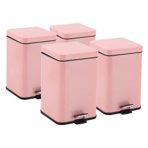 4X 12L Foot Pedal Stainless Steel Rubbish Recycling Garbage Waste Trash Bin Square Pink