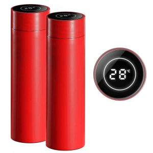 2X 500ML Stainless Steel Smart LCD Thermometer Display Bottle Vacuum Flask Thermos Red