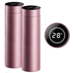 2X 500ML Stainless Steel Smart LCD Thermometer Display Bottle Vacuum Flask Thermos Rose Gold