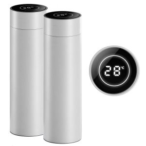 2X 500ML Stainless Steel Smart LCD Thermometer Display Bottle Vacuum Flask Thermos White