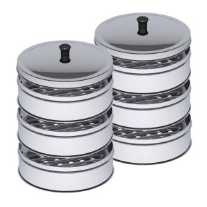 2X 3 Tier Stainless Steel Steamers With Lid Work inside of Basket Pot Steamers 22cm