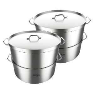2X Commercial 304 Stainless Steel Steamer With 2 Tiers Top Food Grade 35*22cm