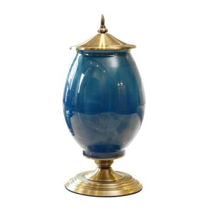 40.5cm Ceramic Oval Flower Vase with Gold Metal Base Dark Blue