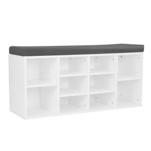 Shoe Rack Cabinet Organiser Grey Cushion - 104 x 30 x 45 - White