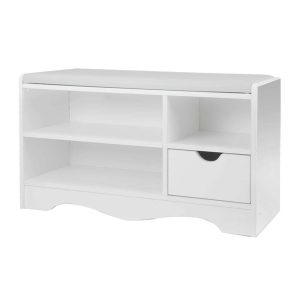 Shoe Rack Cabinet Organiser White Cushion - 80 x 30 x 45cm - White
