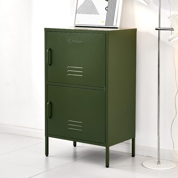 Double Storage Cabinet Shelf Organizer Bedroom Green