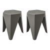 Set of 2 Puzzle Stool Plastic Stacking Stools Chair Outdoor Indoor Grey
