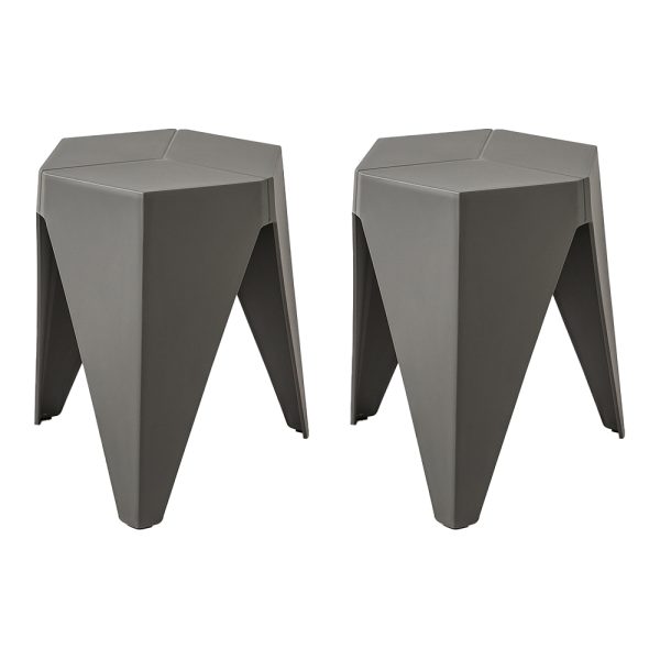 Set of 2 Puzzle Stool Plastic Stacking Stools Chair Outdoor Indoor Grey