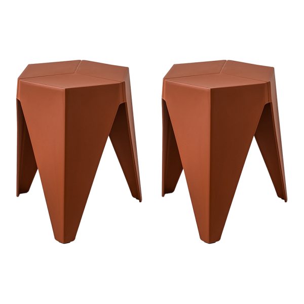Set of 2 Puzzle Stool Plastic Stacking Stools Chair Outdoor Indoor Red