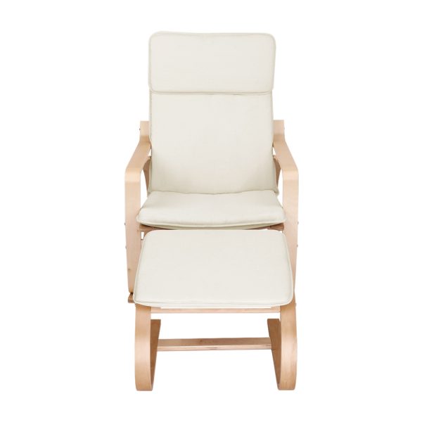 Wooden Armchair with Foot Stool – Beige