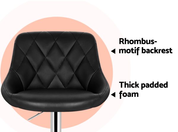Set of 2 Bar Stools PU Leather Diamond Style – Black