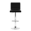 Set of 4 PU Leather Lined Pattern Bar Stools- Black and Chrome