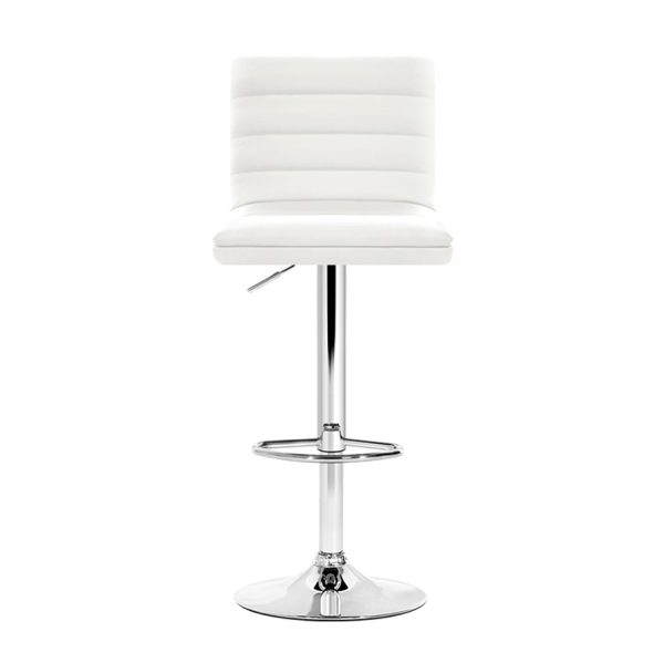 Set of 4 PU Leather Lined Pattern Bar Stools- White and Chrome