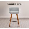Set of 2 Wooden Fabric Bar Stools Circular Footrest – Light Grey
