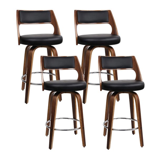 Artiss Set of 4 Wooden Bar Stools PU Leather – Black and Wood