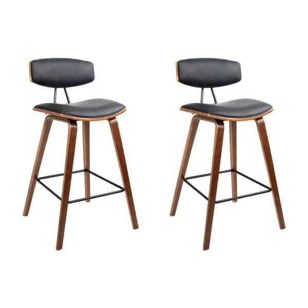 Set of 2 PU Leather Circular Footrest Bar Stools – Black