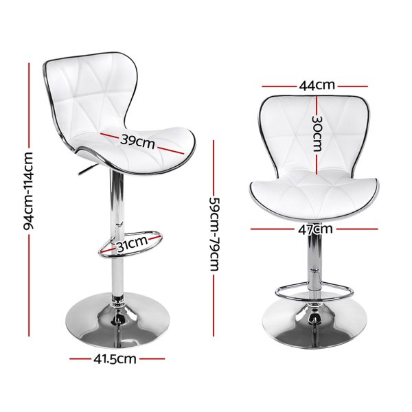 Set of 4 PU Leather Patterned Bar Stools – White and Chrome