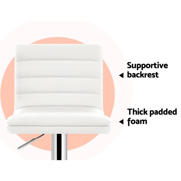 Set of 2 PU Leather Bar Stools Padded Line Style – White