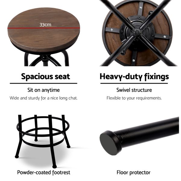 Bar Stool Industrial Round Seat Wood Metal – Black and Brown