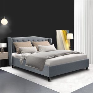 Walker Bed Frame Fabric - Grey Double