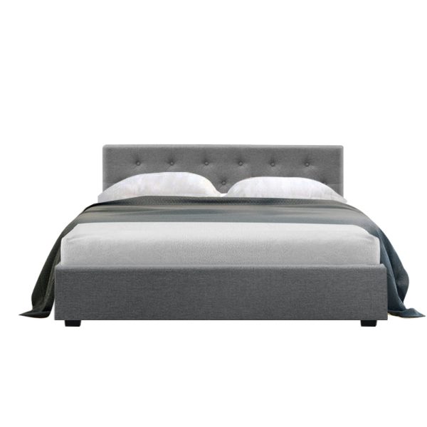 Vila Bed Frame Fabric Gas Lift Storage – Grey Double