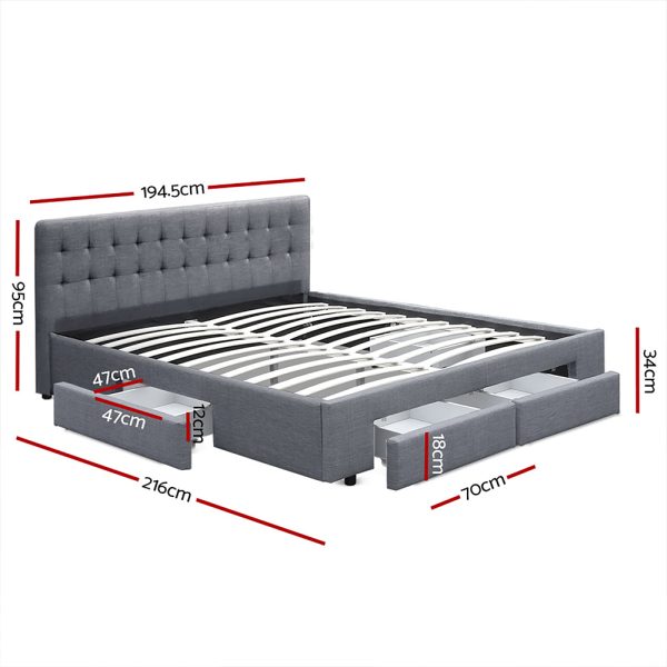 Avio Bed Frame Fabric Storage Drawers – Grey King