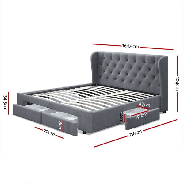 Artiss Bed Frame Queen Size Base With Storage Drawers Grey Fabric Mila Collection