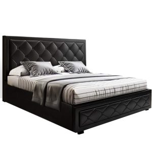 Local Pickup - Bed Frame Double Size Gas Lift Base With Storage Black Leather Tiyo Collection
