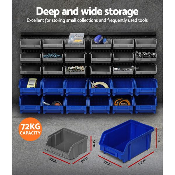 60 Bin Wall Mounted Rack Storage Tools Garage Organiser Shed Work Bench