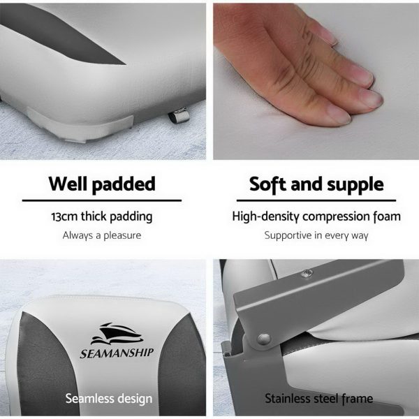 Set of 2 Folding Swivel Boat Seats – Grey