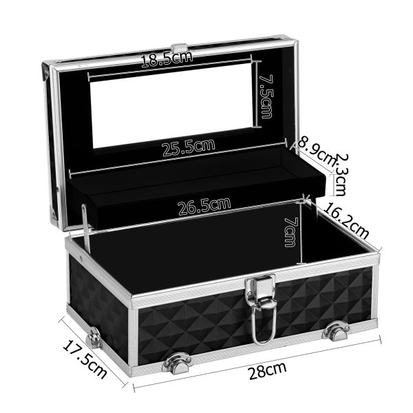 Portable Cosmetic Beauty Makeup Carry Case with Mirror – Diamond Black