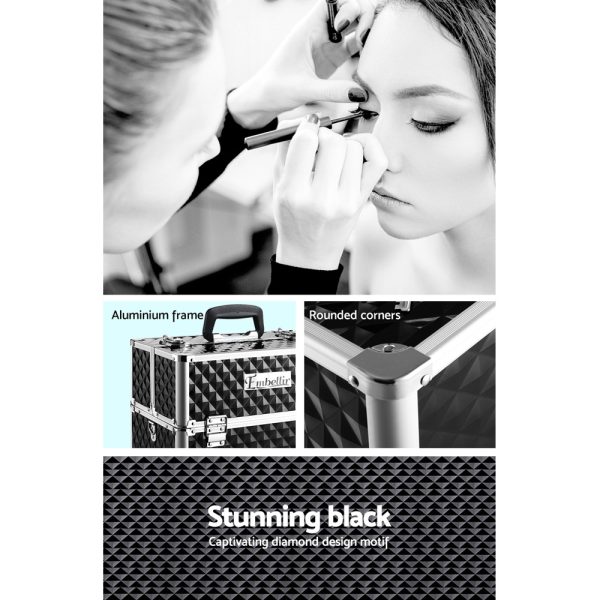 Portable Cosmetic Beauty Makeup Case – Diamond Black
